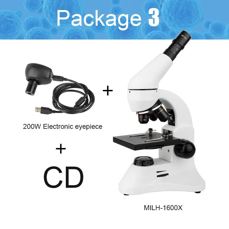 CIWA 1600X биологический Профессиональный окуляр микроскоп Студенческая Лаборатория увеличение образовательный монокулярный Объектив Микроскоп - Цвет: Package3