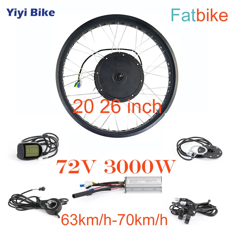 Flash Deal 72V 3000W Electric Fat Bike DC Controller Brushless Motor Controller Conversion Kit 20 26 inch Fatbike Motor Wheel Snowmobile 2