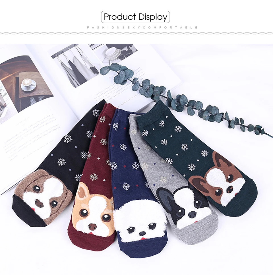 Winter Women Socks Warm Christmas Dog Pattern Cotton Socks Snowflake Comfortable Birthday Gifts Funny Cartoon Shape New Arrivals (1)