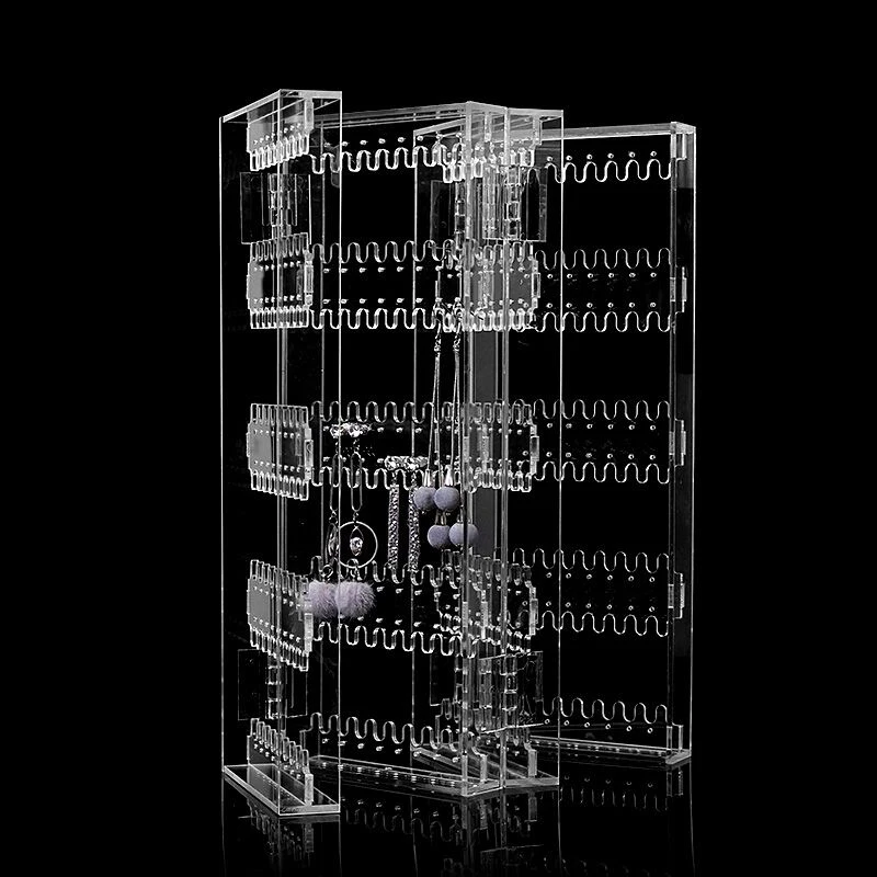 New 256 Holes Foldable 4 Panel Clear Makeup Jewelry Organizer Holder Earring Stud Necklace Bracelet Storage Stand Display