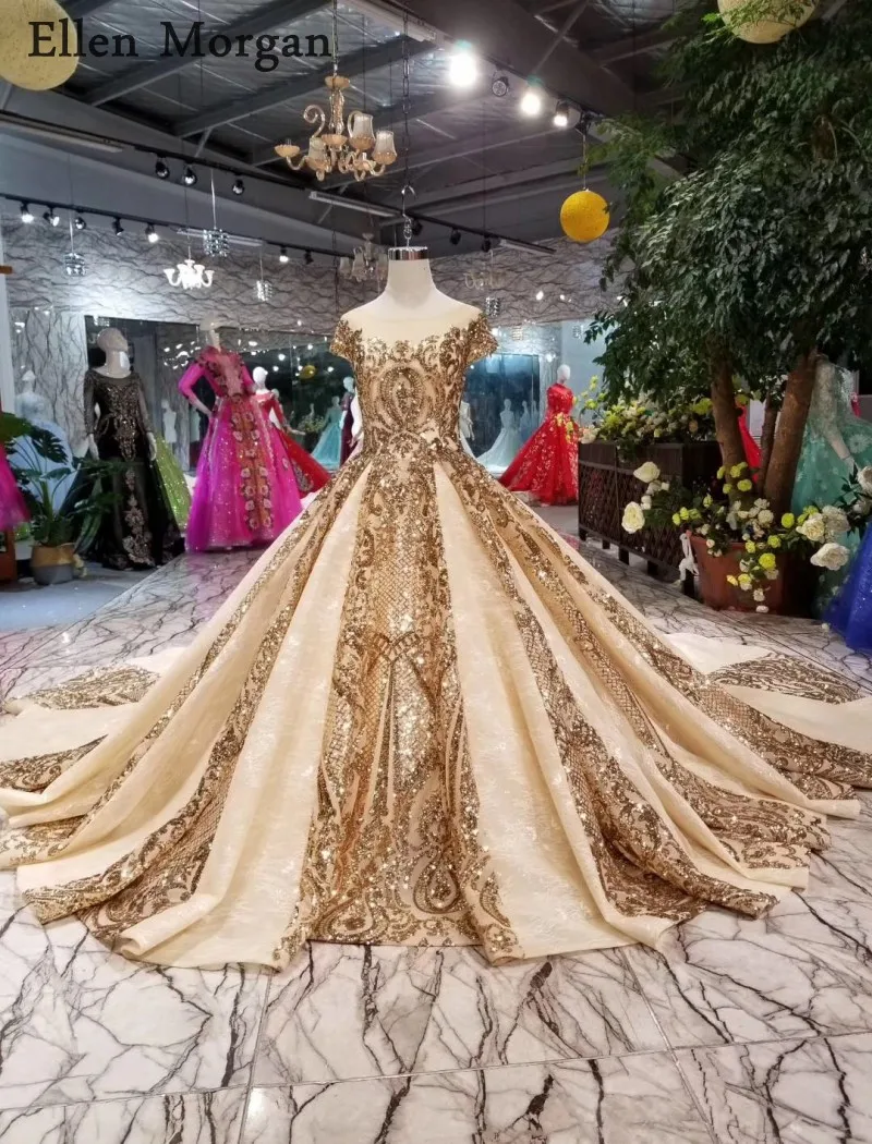gold lace ball gown