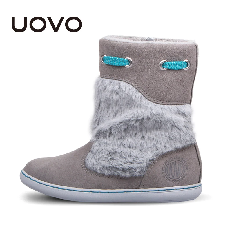 Uovo/брендовые Детские замшевые ботинки; серый цвет; зимняя обувь для девочек; Chaussure Enfant; модное плюшевое украшение для детей; Botas Ninas EU28-39