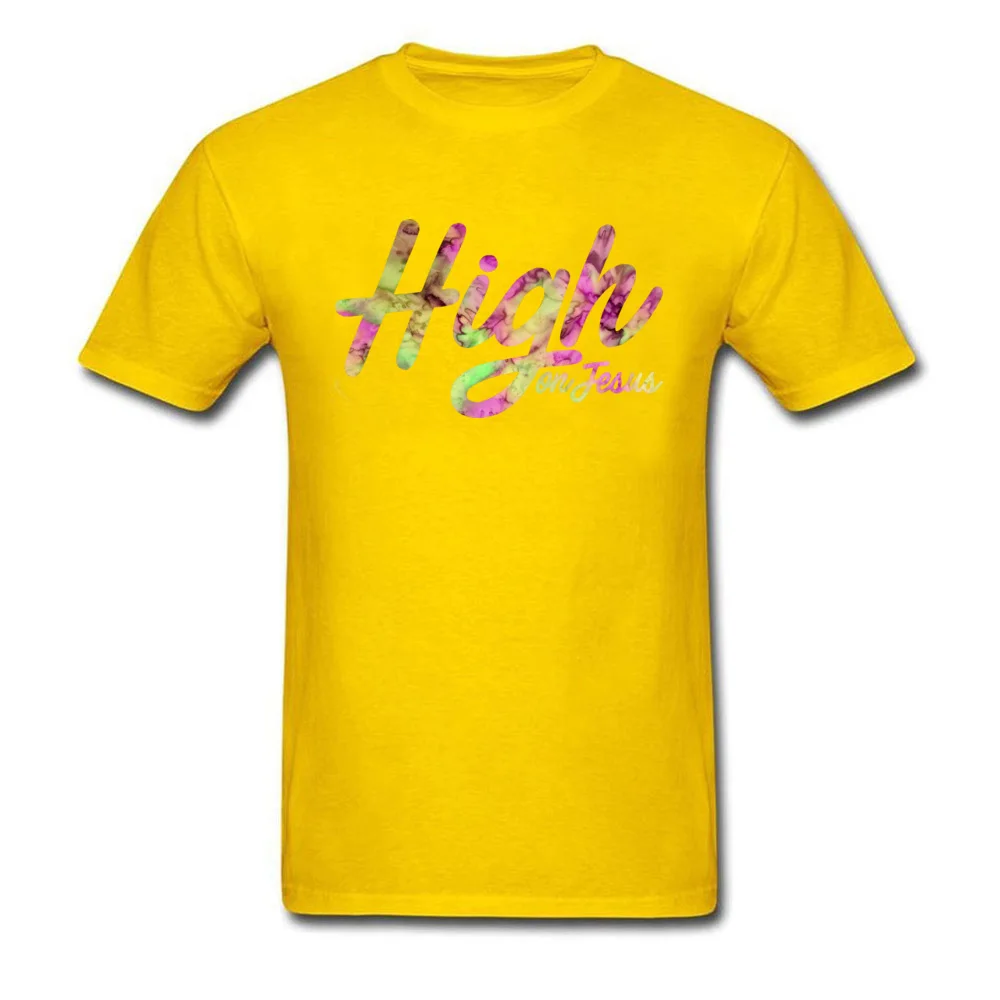 High on Jesus Design VALENTINE DAY 100% Cotton O-Neck Man Tops & Tees Summer Tee-Shirts Special Short Sleeve T-shirts High on Jesus yellow