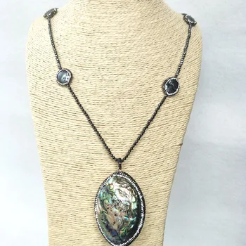 

5 Strands Hematite beads necklace,handmade pave Crystal Rhinestone Abalone shell charm pendant necklaces for women NK208