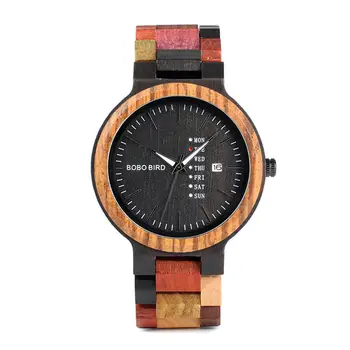 

LinTimes Male Colourful Wooden Quartz Watch with Calendar Pastorale Style Wristwatch Ornament Gift