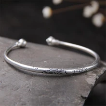 Аутентичные 990 ювелирные изделия из серебра Ретро цветок лотоса незамкнутные браслеты для женщин аксессуары, браслеты ювелирные изделия подарки Bijoux