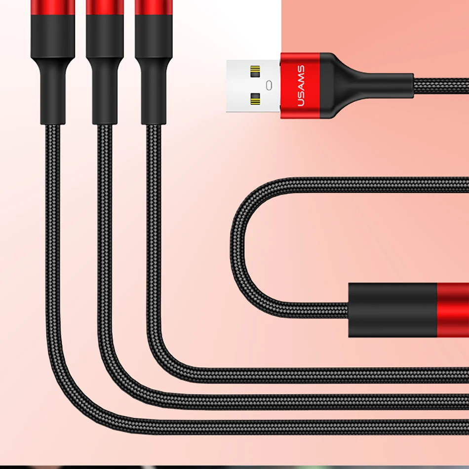 USAMS 3 в 1 кабель для передачи данных для мобильного телефона type C Micro USB для iPhone X 8 7 6 iPad Зарядка samsung Microusb USB C для освещения кабель