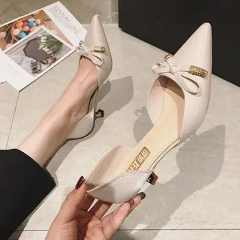 

Shoes women 2019 summer new wild solid color women's shoes with solid color bow pointed sandals women