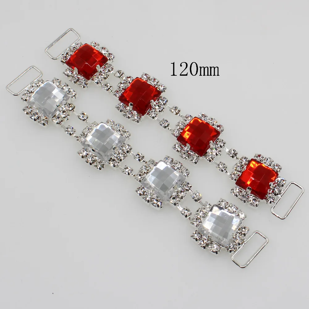 

Lkeran 2019 New 15*120MM 2PC square silver Charm Chain Bikini Connectors / Buckle Metal clear crystal rhinestone bikini buckle