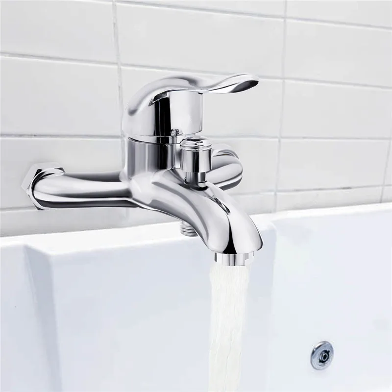 

Chrome Polished Wall Mounted Bathroom Faucet Mixer Tap Bath Tub Valve Shower Faucets Single Handle Cold And Hot Water