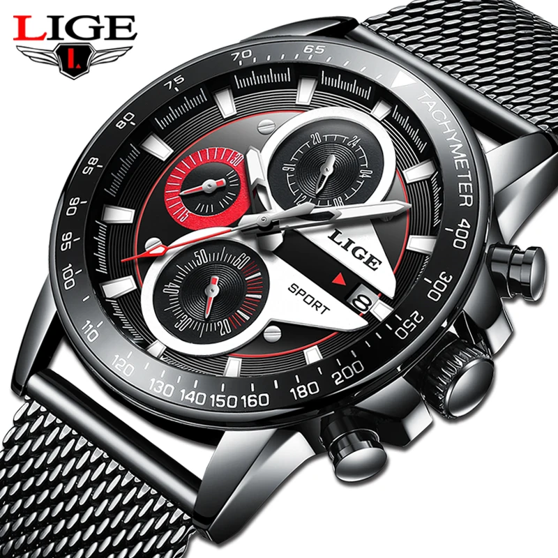 Reloj hombre LIGE Официальный магазин Топ бренд Мода Новые мужские водонепроницаемые часы наручные, кварцевые часы светящийся хронограф