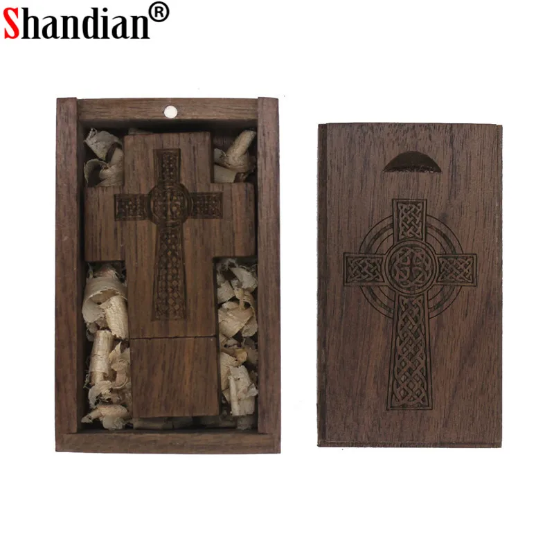 SHANDIAN клиент логотип usb-накопитель в виде деревянного Креста+ коробка USB флэш-накопитель USB карта памяти Флешка 8 ГБ 16 ГБ 32 ГБ кресты флэш-накопитель подарок