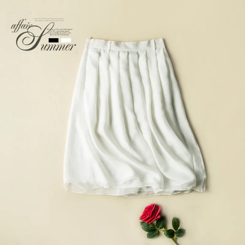 Натуральный шелк Юбка шелк тутового шелкопряда плиссированные юбки M L