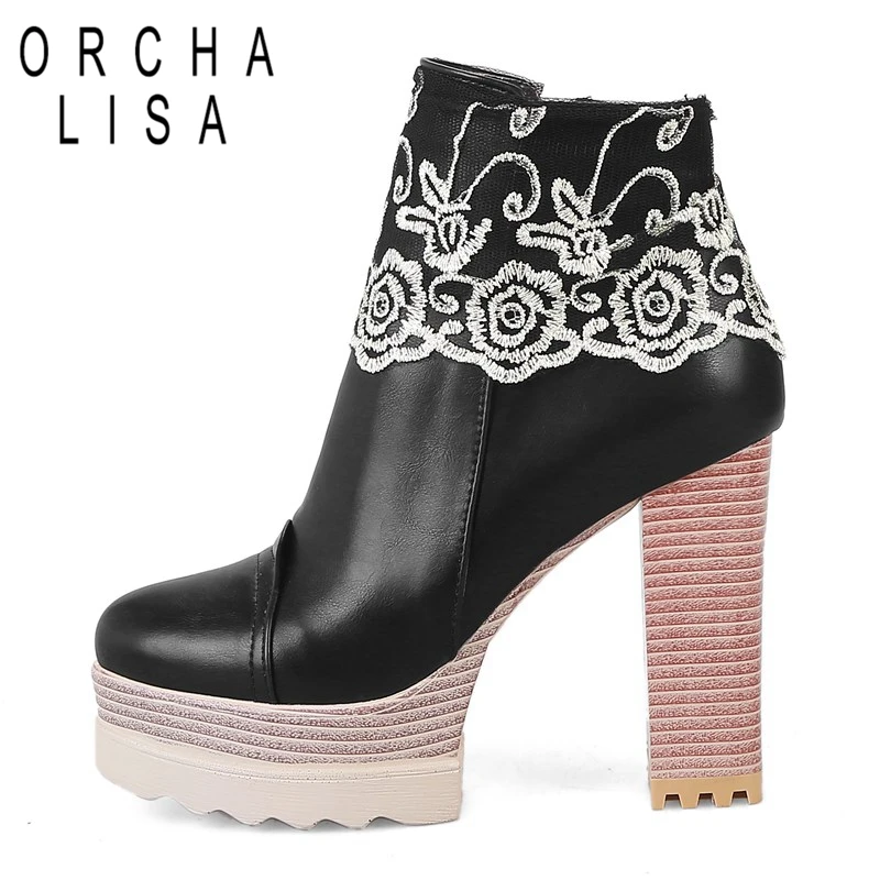 Nero 2018 Beige Sexy Punk Donna Orcha Nuovo Modo Piazza Stivaletti Lisa Donne Design Piattaforma black Alti Tacchi Per Di Marchio C269 Pizzo Stivali qxAgP