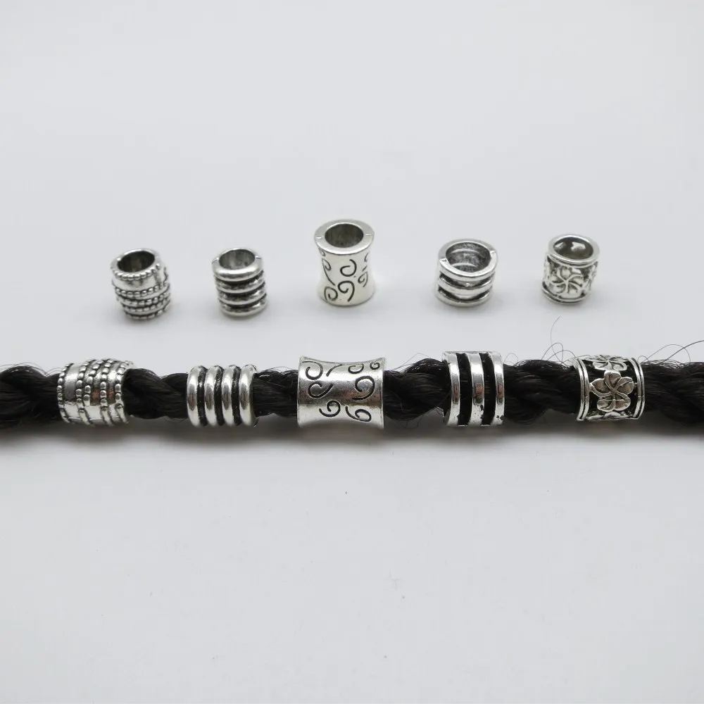 

5pcs/pack metal silver different 5 styles jewelry hair braid dread dreadlock beads rings tube For Braiding Extension Accessories