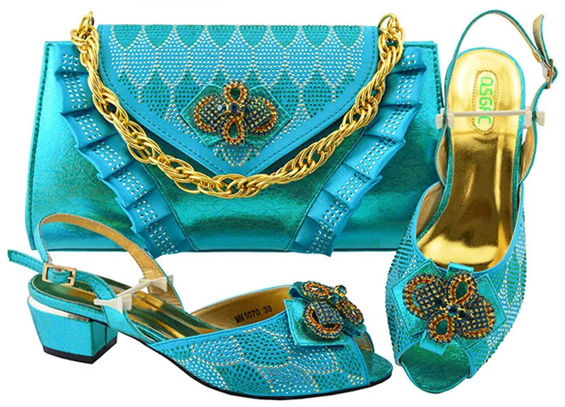 Turquoise blue italian sandal shoes and clutches bag for big party shoes and bag sandal shoes and clutches bag SB8214-2