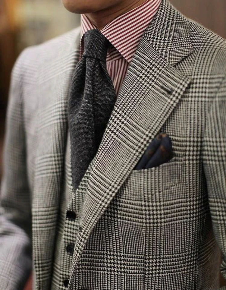 

2019 Custom Made 100% Wool Houndstooth Tweed Wedding Suits For Men Notch Lapel Groomsmen Tuxedos Suits Groom Suits Plus Size