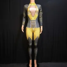 Женские Боди со стразами, сценический наряд, певица, черные, желтые леггинсы, костюм для ночного клуба с кристаллами, танцевальный комбинезон DJ1003