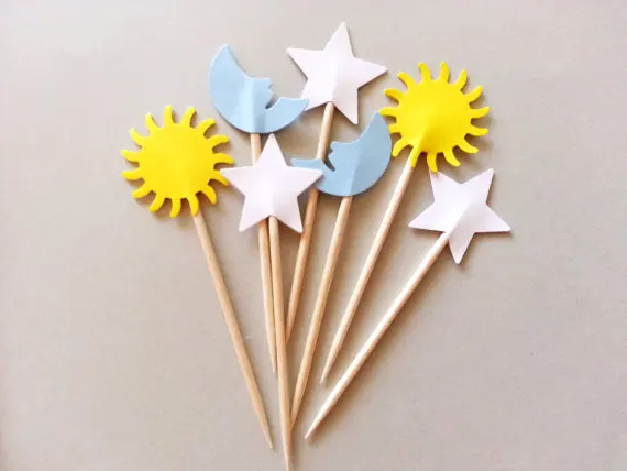 Sun Moon Stars cupcake toppers birthday Wedding Food Picks