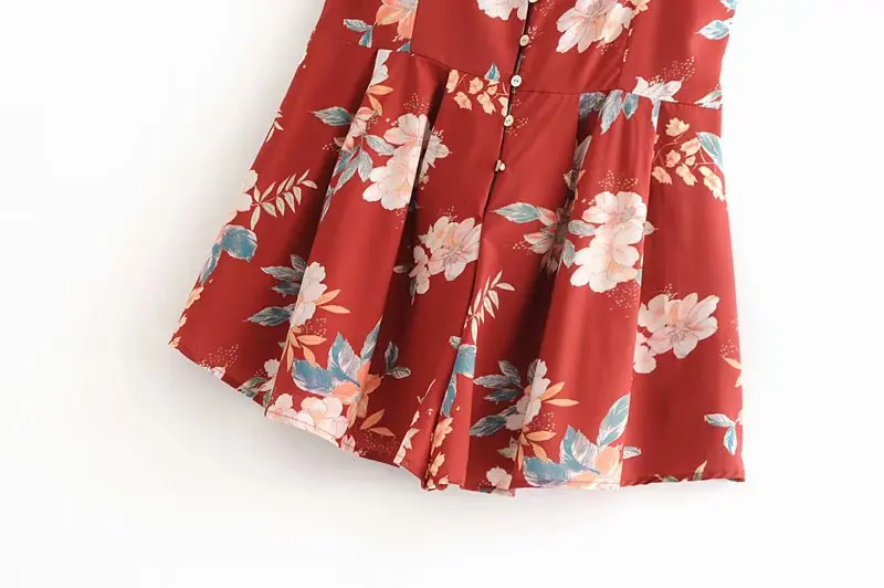 NiceMix 2019 красный цветок печати ремень Мини с v-образным вырезом и пуговицы с открытой спиной летние пляжные sexy рукавов короткие женские
