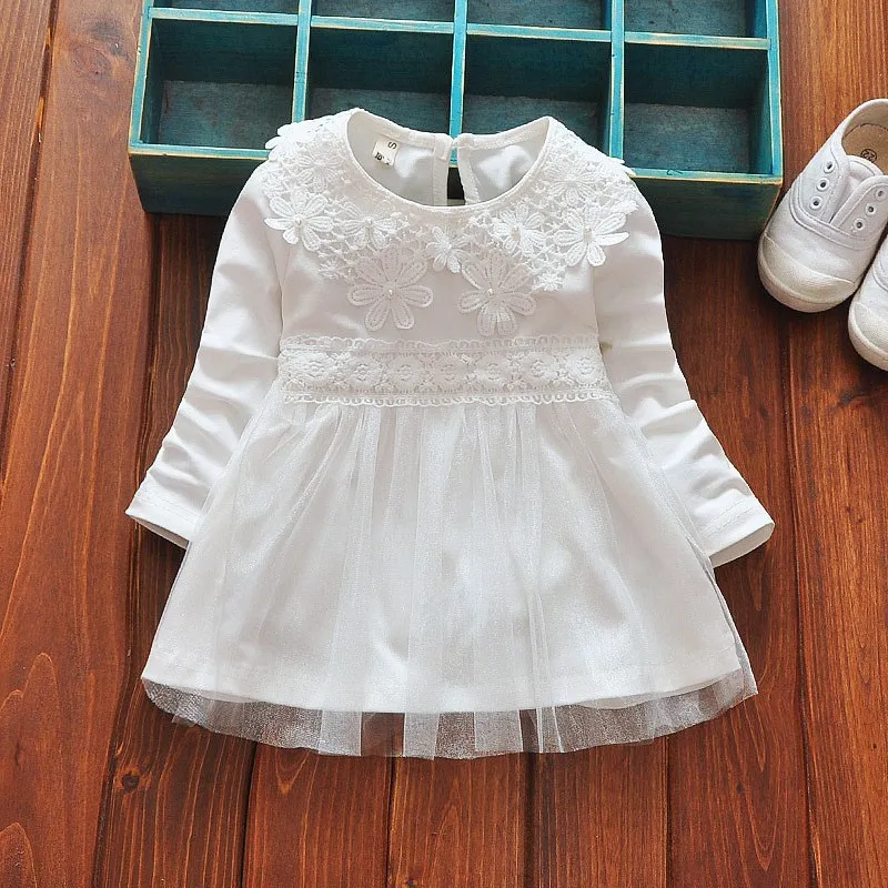 2017 Autumn cute baby Party Birthday girls kids Children Flower lace Long Sleeve dresses princess infant