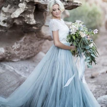 Недорогое высококачественное свадебное светло-голубое платье кружевное подвенечное платье с короткими рукавами ТРАПЕЦИЕВИДНОЕ Романтическое Платье Vestido Novia плюс размер профессиональная