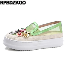 Женщин плоские криперы обувь на платформе цветок большой размер повседневная пчела Muffin 10 эспадрильи меш 11 надевать вышитый сердце марка Мода европейская последние весенняя осень красивая отправка капель