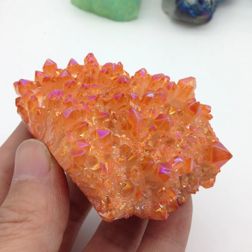 TT420(193g) Electroplating Orange Quartz Crystal Minerals Stones
