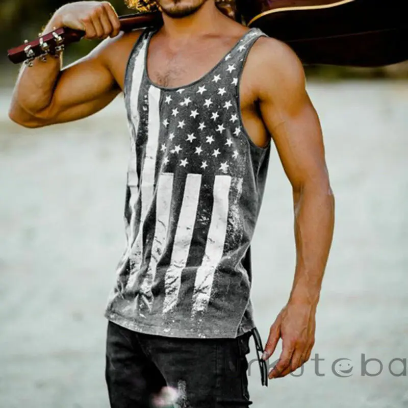 

July 4th Print Bodybuilding Stringer Tank Tops men Gyms Stringer Shirt Fitness Tank Top Men Gyms Clothing Cotton Vest Shipping