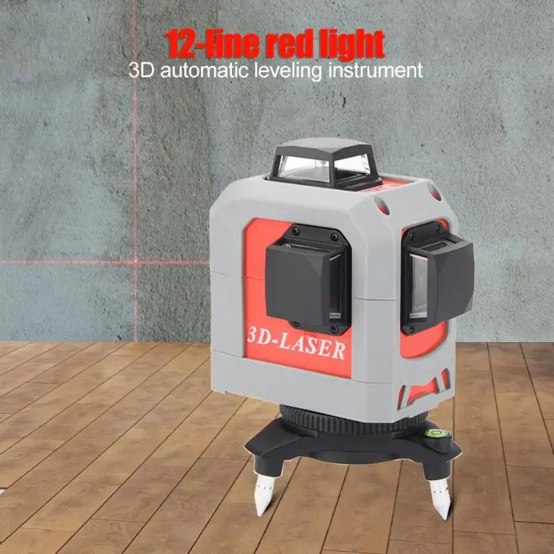 12 Lines 3D Laser Levels Self-Leveling 360 Degree Horizontal Cross-Line Laser Red Beam Line Measuring Instrument