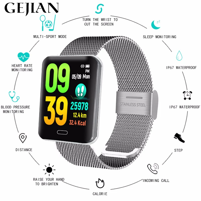 

GEJIAN Men's Women's Smart Watch Color Screen Heart Rate Blood Pressure Tracker Sports Pedometer Smart Bracelet Activity Tracker