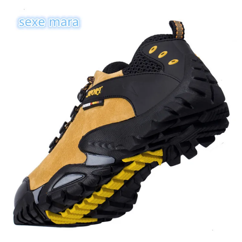 melhor 2018 couro Genuíno Ao Ar Livre calçados Esportivos homens Sapatilhas homens Marca Running Shoes Formadores de Trekking Anti skid Off road andando