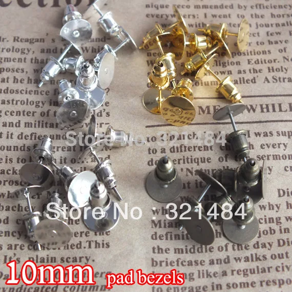 

Bulk 1000set/lot mixed 10mm earring post with pad and bullet stoppers backs stud findings