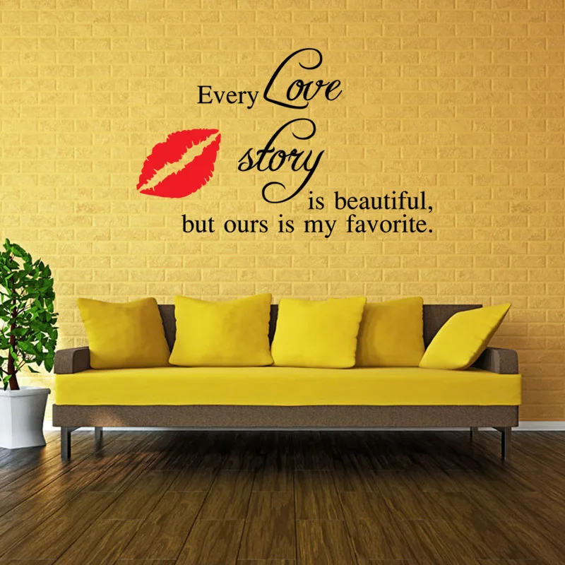 

English letters 3D wallpaper wall stickers red lip living room bedroom decoration TV background wall murals
