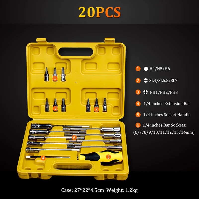 20pcs Professional Car Repair Tool Kit Auto 1/4-inch Socket Bits Set 20pcs Professional Car Repair Tool Kit Auto 1/4-inch Socket Bits Set