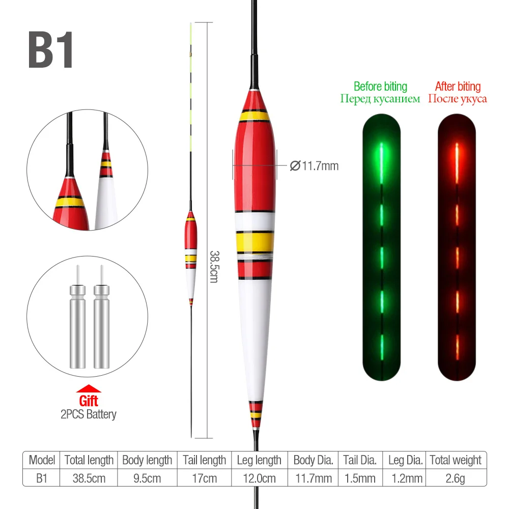 DONQL умный рыболовный светодиодный светильник, поплавок для рыбы, автоматически напоминающий о смене цвета, светящийся поплавок, Электрический рыболовный Буй с батареей - Color: B1