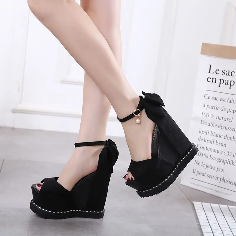 

Women's high heel sandals 2019 summer new 15CM thick bottom ladies fish mouth sandals.