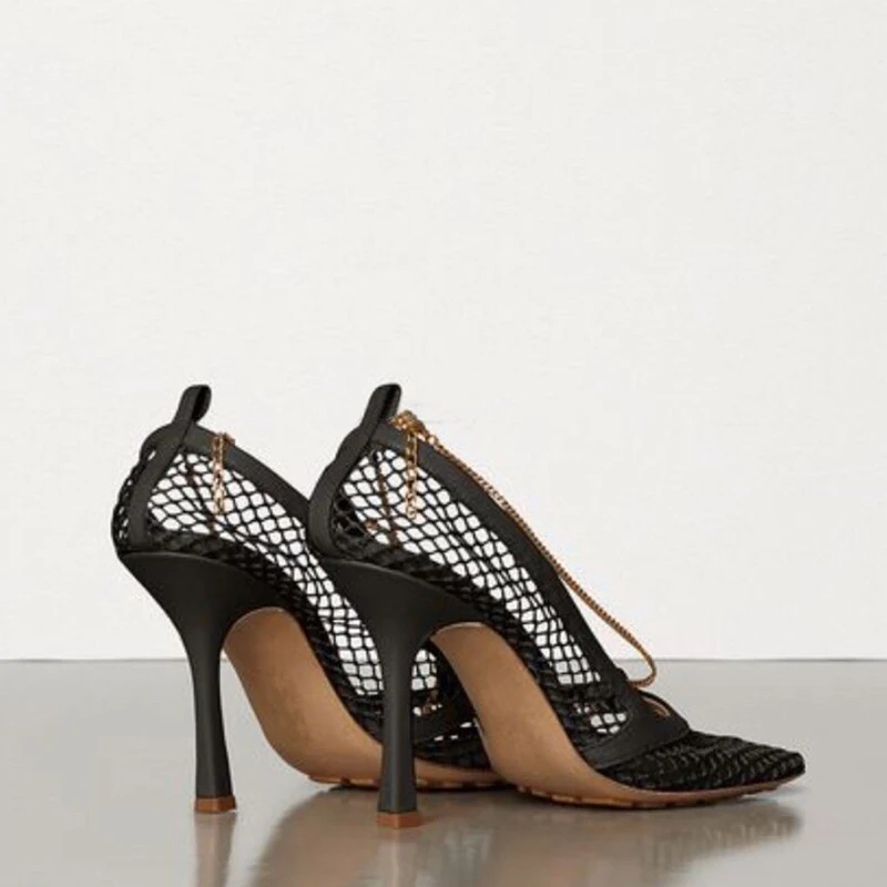 Jady Rose Sexy Mesh Women Pumps Square Toe 9CM High Heels Chain Decor Wedding Dress Shoes Woman Valentine Shoes Ladies Stiletto