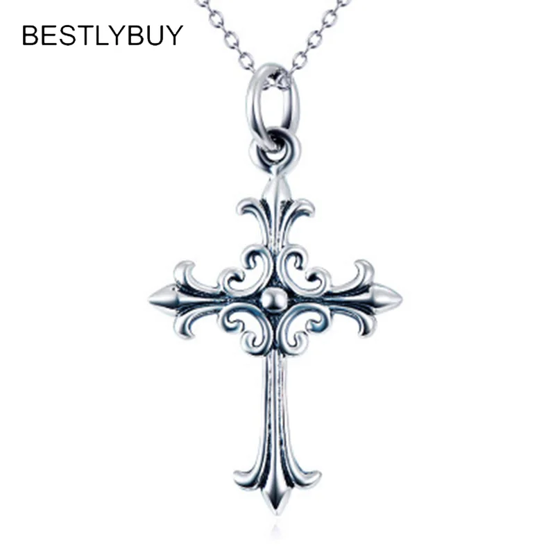 BESTLYBUY Women/Men Jewelry Wholesale Trendy 925 Sterling Silver Cross Pendant Necklace Punk Style Free Shipping BESTLYBUY Women/Men Jewelry Wholesale Trendy 925 Sterling Silver Cross Pendant Necklace Punk Style Free Shipping