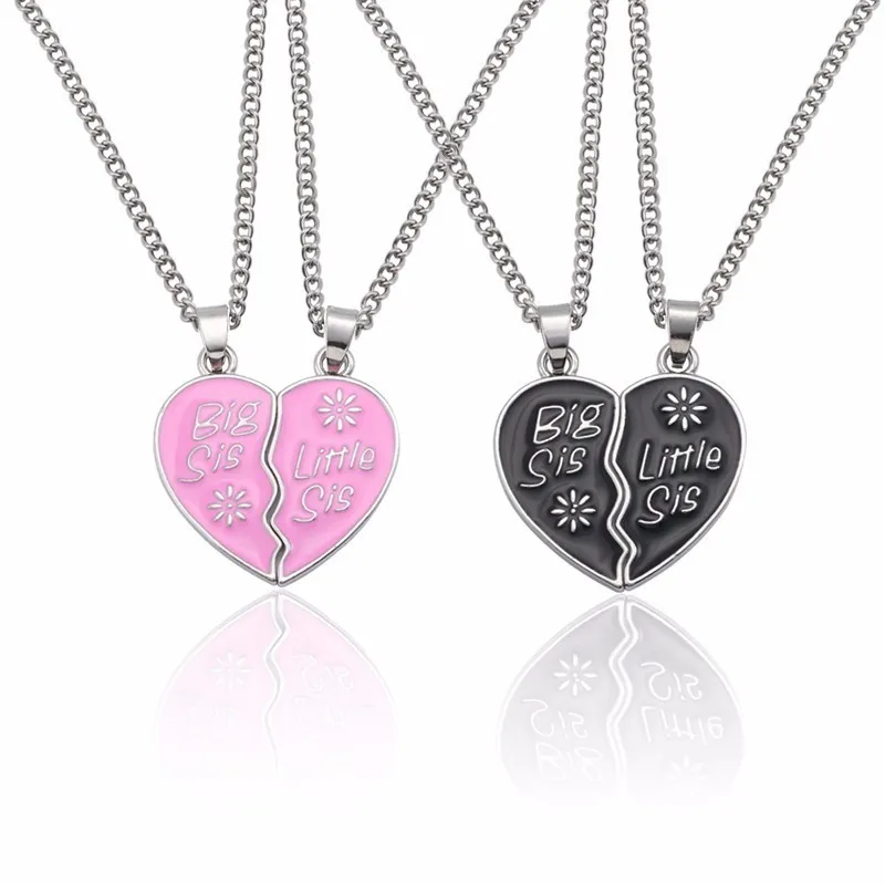 

Best Sister Necklace For Women Best Family Friendship Jewelry Black Pink Big Sis Little Sis Broken Love Heart Necklaces&Pendants