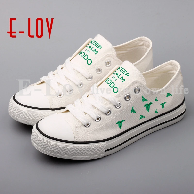 

E-LOV Keep Calm Letters Printing Unisex Canvas Shoes Unique Design Valentine Couples Walking Casual Shoe Plus Size