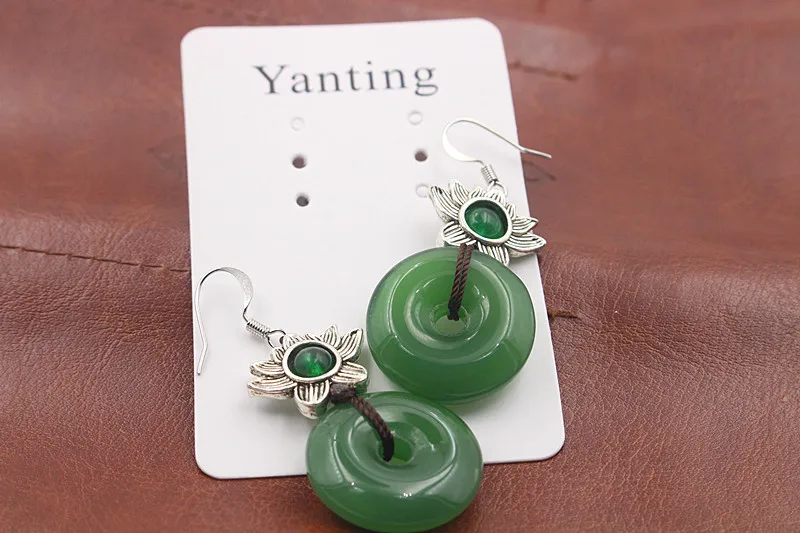 Yanting Ethnic Vintage Earrings For Women Aventurine Peace Buckle Earings Tibetan Silver Flower Handmade Earrings Brincos 012 (11)