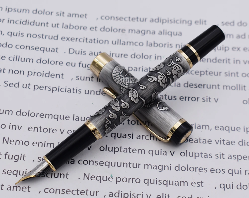 Jinhao 5000 винтажная Роскошная металлическая авторучка красивая текстура дракона резьба, серая цветная ручка для офиса Бизнес