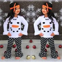 Комплект одежды для маленьких девочек, Рождественская повязка на голову со снеговиком и оборками, одежда с принтом в горошек