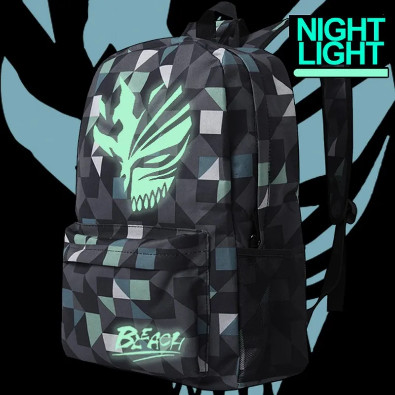 

MeanCat Bleach Logo Backpack Japan Anime Bolsas Black Camouflage with Night Light Version