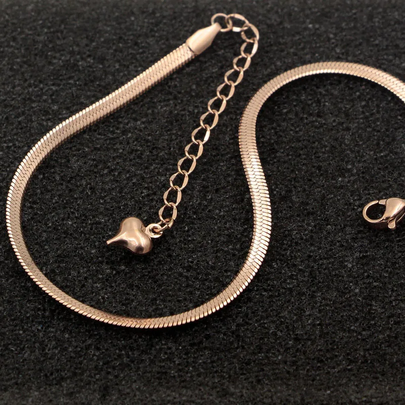 Fashion Simple Flat Snake Bone Chain Rose Gold Anklet Titanium Steel Women Feet Jewelry Anti-allergic Fashion Simple Flat Snake Bone Chain Rose Gold Anklet Titanium Steel Women Feet Jewelry Anti-allergic