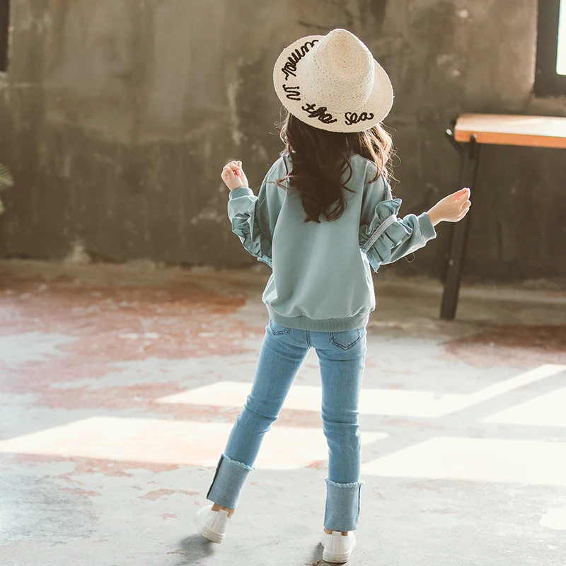 Girls Clothes - 2pcs Kids Clothes for Girls (8-12 Years) - Teen Clothes Solid Tracksuit Denim Pants - Spring Autumn Clothing image 5