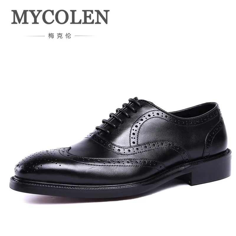 Couro Estilo Bullock Sapatos Vestir Do Negócios vermelho Elegante Genuíno Carving Vinho Oxford Para De Homens Vintage Mycolen Trabalho Italiano Preto qpOYtw