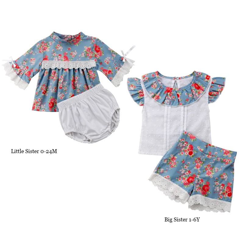 Floral Newborn Toddler Baby Girl Floral Clothes Sister Match Outfits