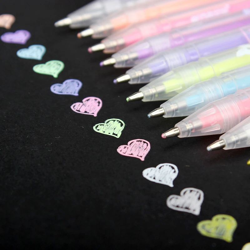 

12X 0.8mm Colorful Gel Ink Pen Papelaria Lapices Kawaii Stationery Caneta School Office Supply For Black Card Paper